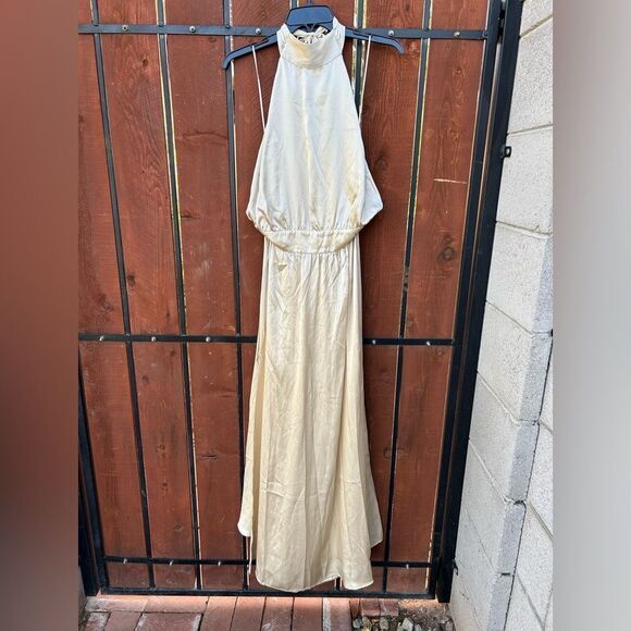 NWT Reformation Ivory Alani Silk Side Slit Backless Halter Maxi Dress size 14 - Picture 2 of 12